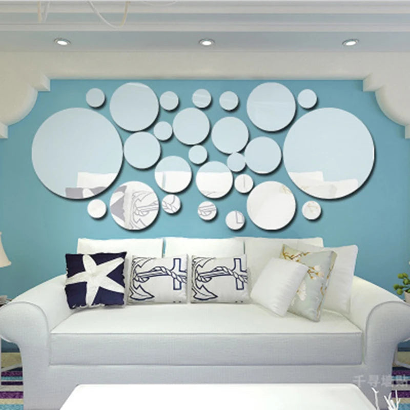 26 Pcs 3D Acrylic Mirror Wall Sticker, round Mirror, DIY Bedroom, Bathroom and TV Background Room Sticker Wall Decoration