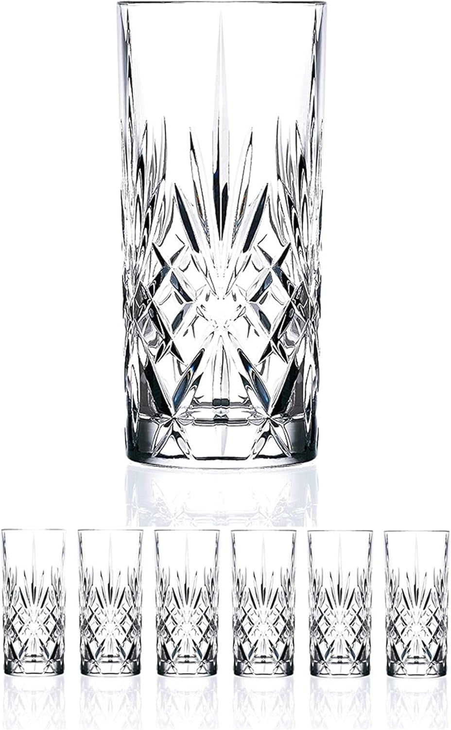 Set of 6 CRYSTAL HIGHBALL Durable Drinking Glasses Limited Edition Glassware Drinkware Cups/Coolers (11Oz)