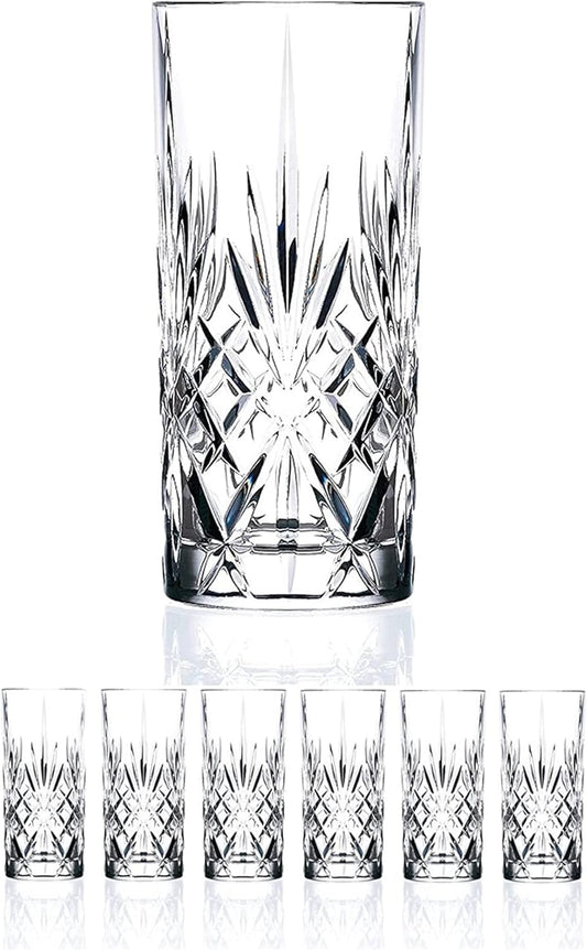 Set of 6 CRYSTAL HIGHBALL Durable Drinking Glasses Limited Edition Glassware Drinkware Cups/Coolers (11Oz)