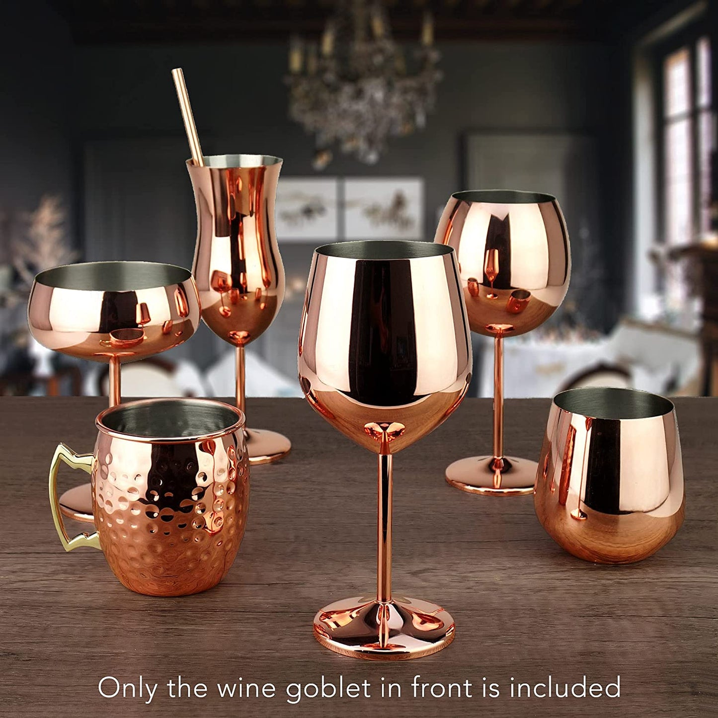 Copper/Rose Gold Stem Stainless Steel Wine Glass Set 4-18.5 Oz