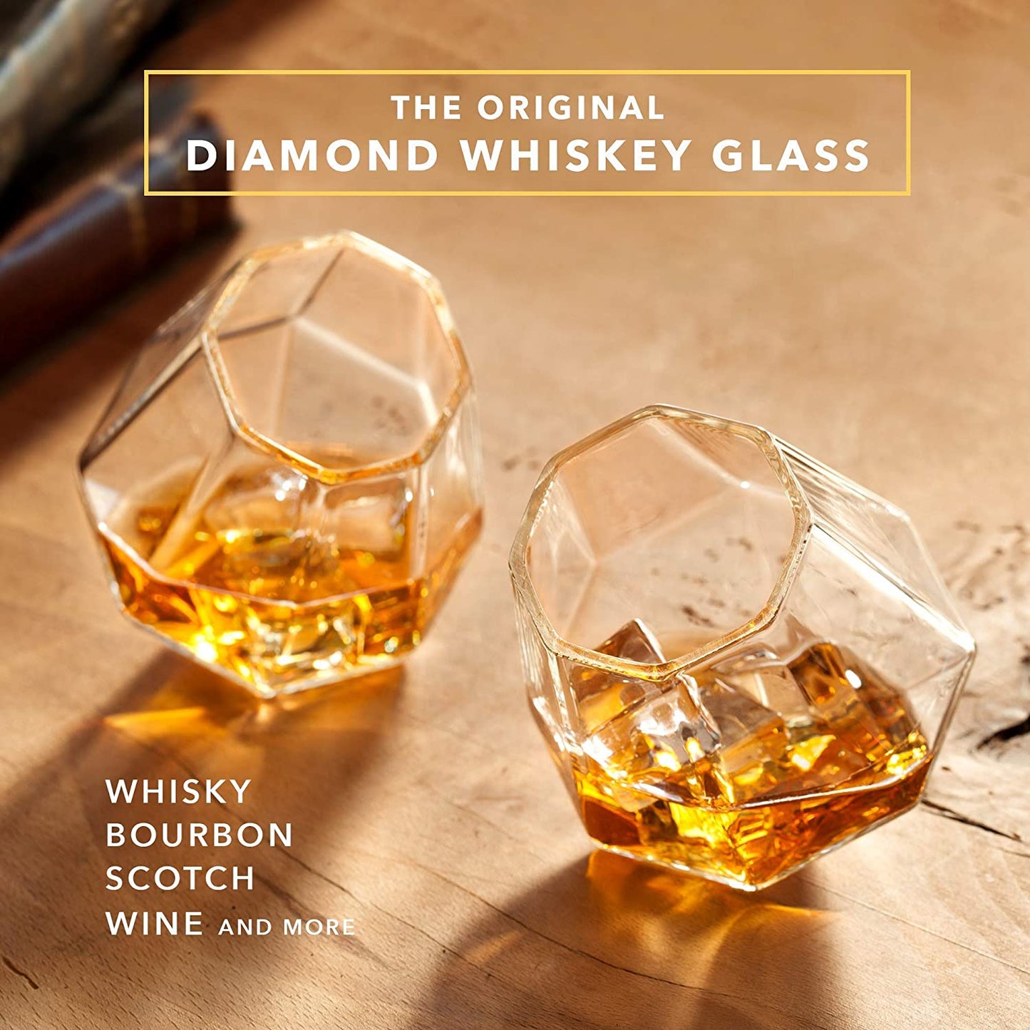 Whiskey Glasses - 10 Oz Clear Diamond Shaped Whiskey Glasses Set of 2 - Wine and Bourbon Glass That Naturally Aerates - Unique Drinkware